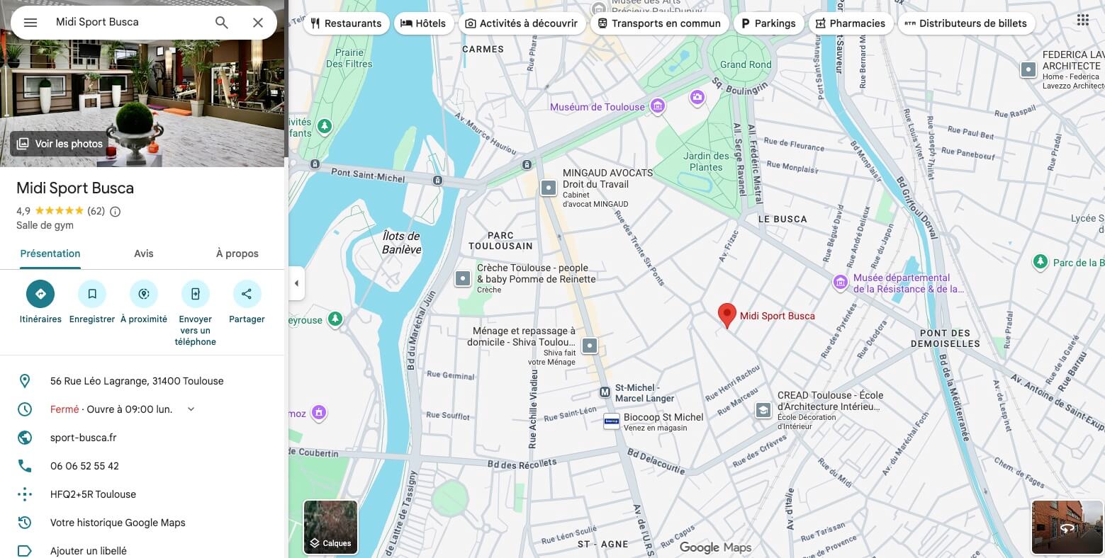 Comment venir à la salle Sport Busca Carte Google Maps pour accéder à la salle de Sport Busca
